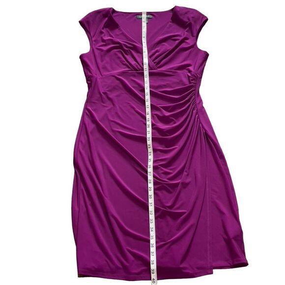 Lauren Ralph Lauren Purple V-Neck Ruched One Side Faux Wrap Dress Size 14 - Picture 9 of 13